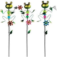 Assorted Color Glass and Metal Frog Garden Stakes, 36 inches