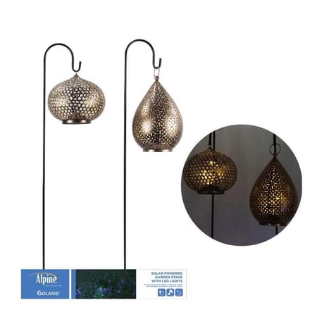 Alpine 8082452 8 in. Solar Power Two Mantle Metal Solar Hanging Lantern - Assorted - Pack of 12