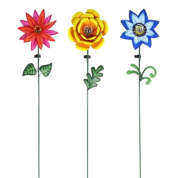 Alpine 8082463 60 in. Multi Color Glass & Metal Flower Solar Garden Stake, Pack of 9