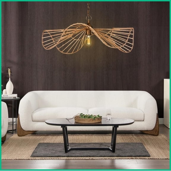 Alpine 90.5" 3-Person Faux Sherpa Boucle Sofa | White | Natural Oak Legs | Round Arms