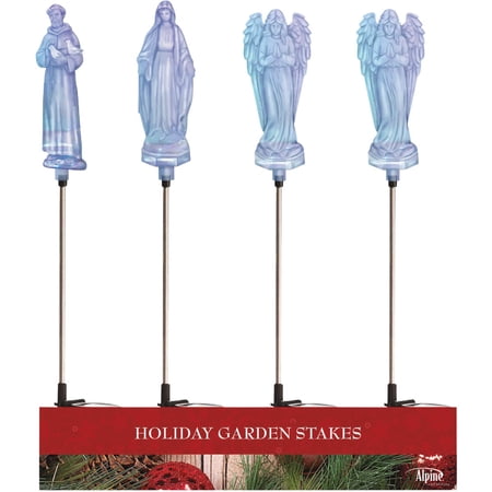 Alpine 9084256 34 in. St. Francis, Mary & Angel LED Pathway Decor, Pack of 20