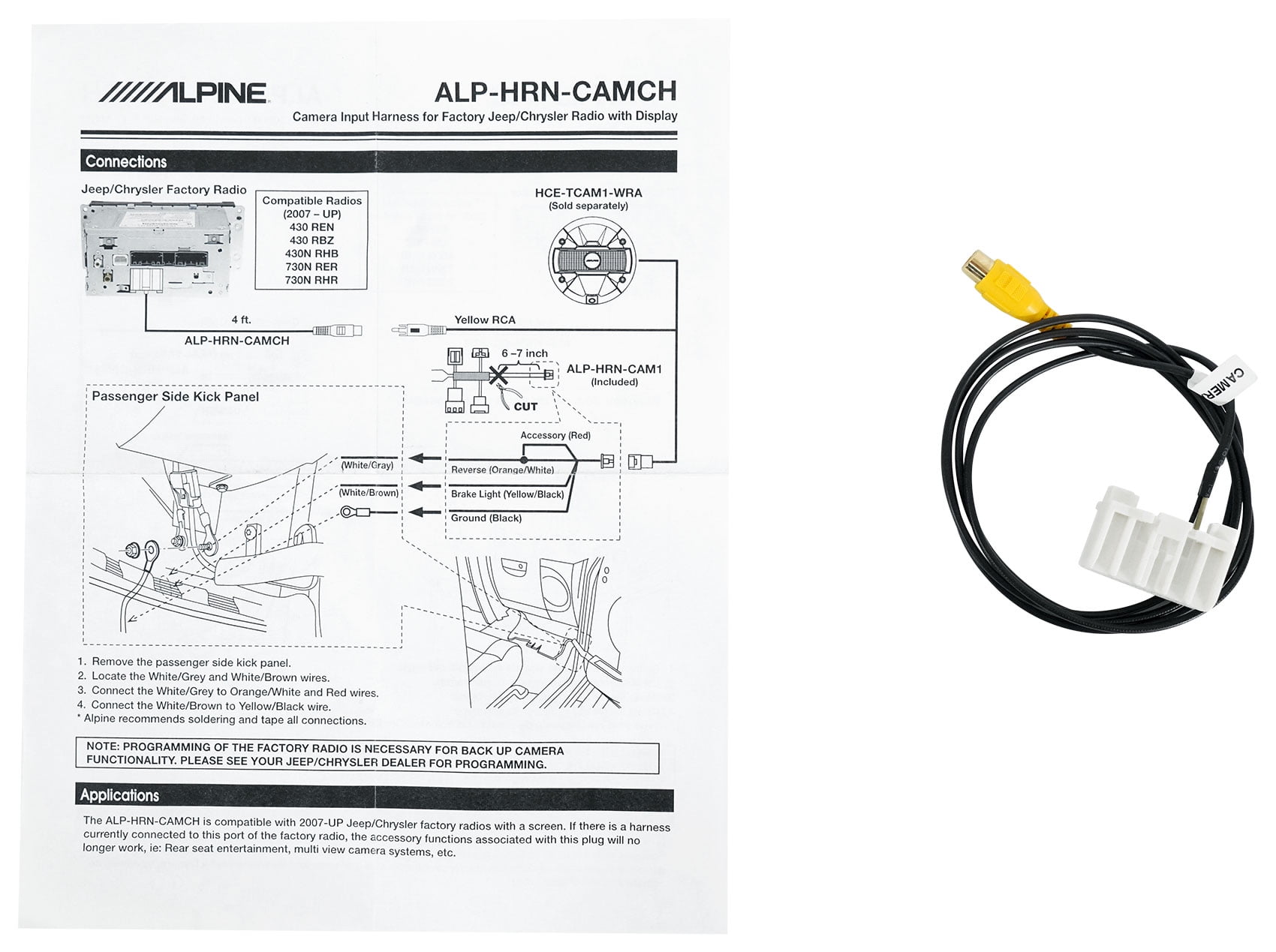 Alpine ALP-HRN-CAMCH Camera Input Harness Fits Select 2007-Up Jeep ...