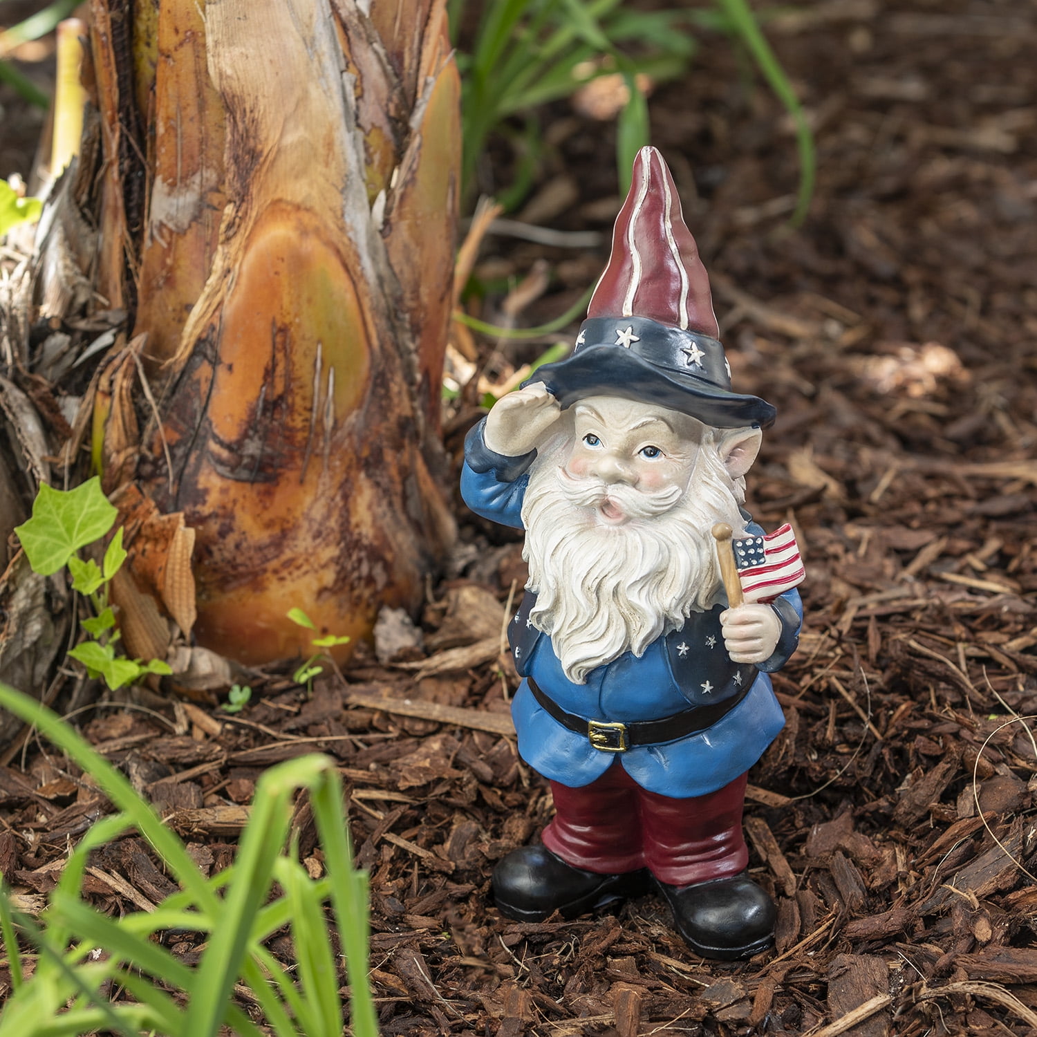 12 Inch Patriotic Polyresin Gnome with American Flag