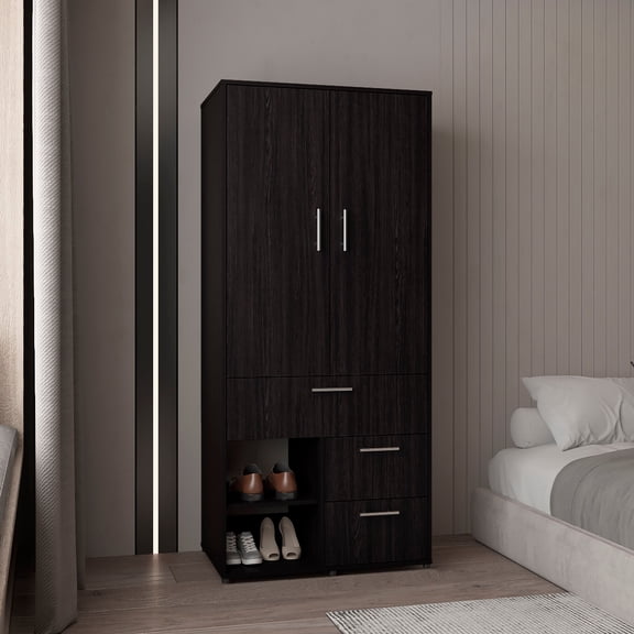 TUHOME Alpine Wardrobe Closet with Doors, 70.9" Freestanding Armoire, 3 Drawers, 2 Shelves & Hanging Rod