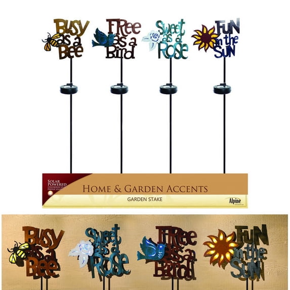 Alpine Assorted Glass/Metal 34 in. H Quote Solar Garden Stake
