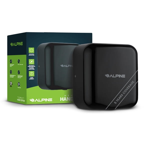 Alpine Automatic Hand Dryers for Bathrooms Commercial High Speed 110-120V Stainless Steel Electric Hand Dryer, Plug & Hardwire Options (Black)