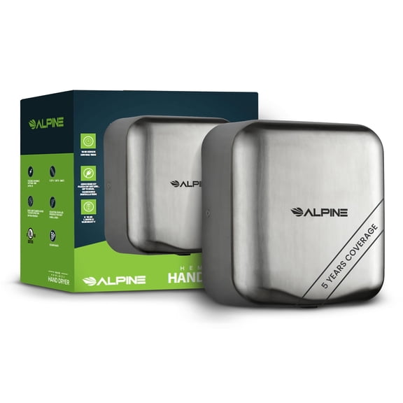 Alpine Automatic Hand Dryers for Bathrooms Commercial High Speed 110-120V Stainless Steel Electric Hand Dryer, Plug In & Hardwire Options