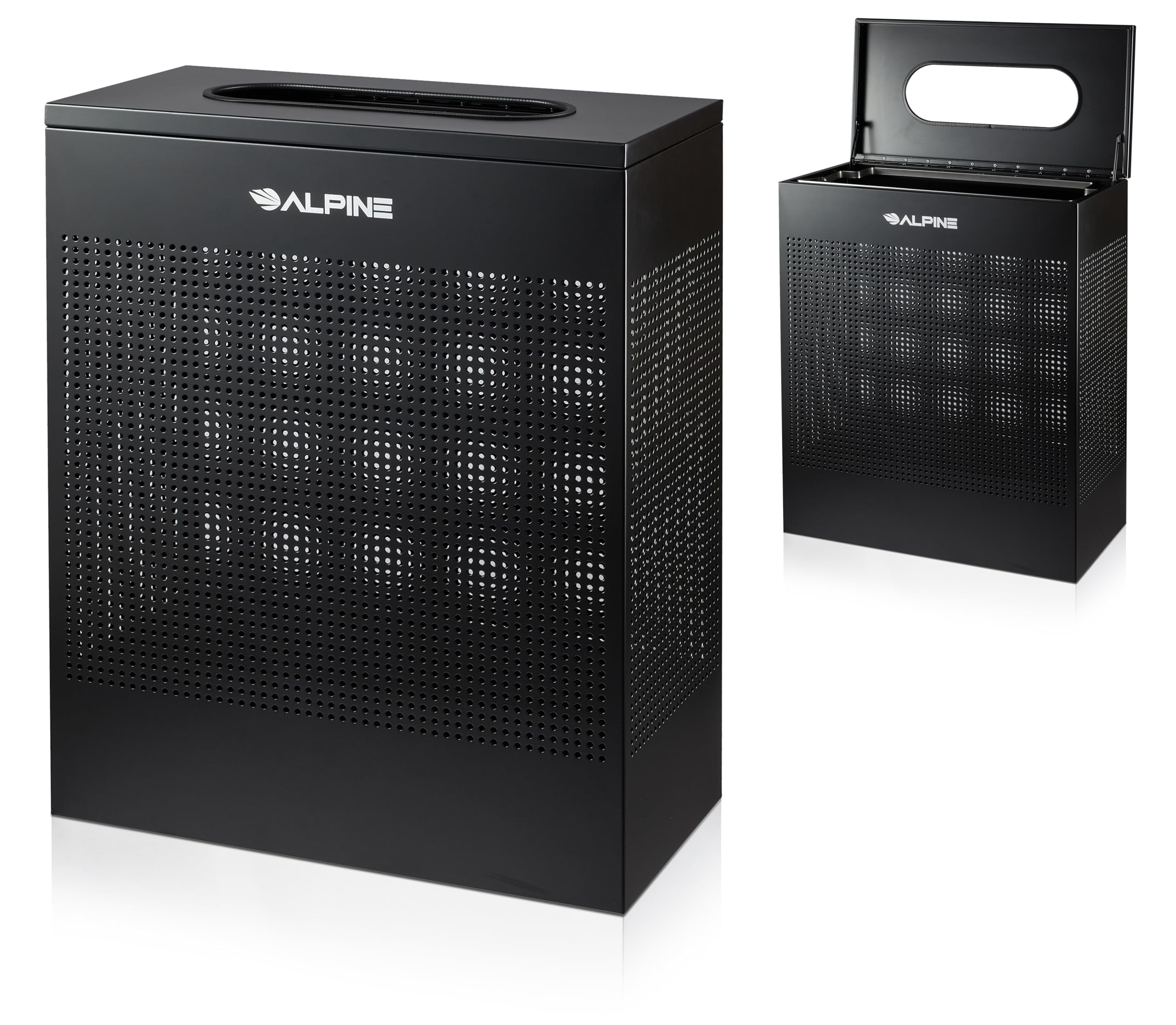 Alpine Black Commercial Trash Can - Large Perforated 23 Gallon Trash Can Open Top, Modern Metal Heavy Duty Garbage Can for Indoor & Outdoor in Office