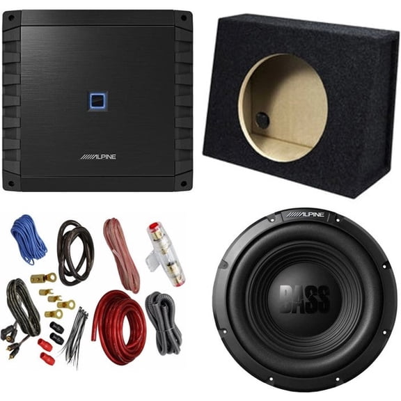 Alpine Bundle Compatible with Universal Vehicles W10S4 Single 10" Loaded Sub Box Enclosure with S2-A60M 1200W Amplifier