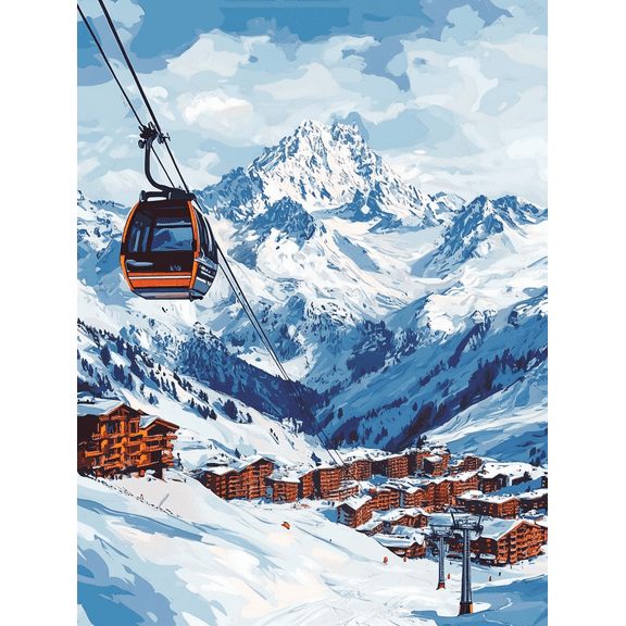 Alpine Cable Car Canvas Art Print Suitable for Living RoomOffice Ski Lodge and Mountain Cabin Decor