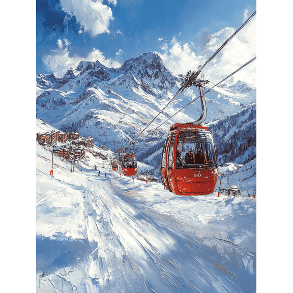Alpine Cable Car Canvas Painting/Wall Art Perfect for Living RoomSki Lodge Mountain House Decor