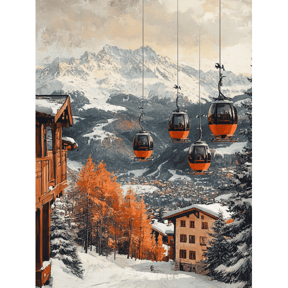 Alpine Cable Car Mountain Landscape Canvas Print/Wall Art Suitable for Living RoomBedroomOfficeHotelApartment Decoration