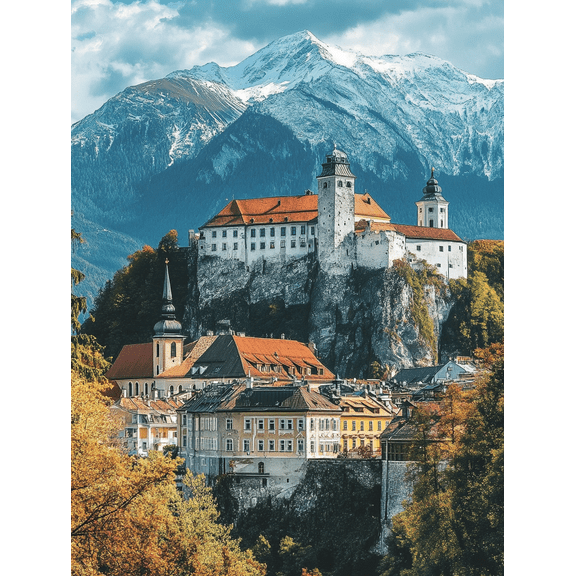 Alpine Castle Mountain Scenery Canvas Print/Wall ArtSuitable for Living RoomBedroomOfficeHotel and Restaurant Decoration.