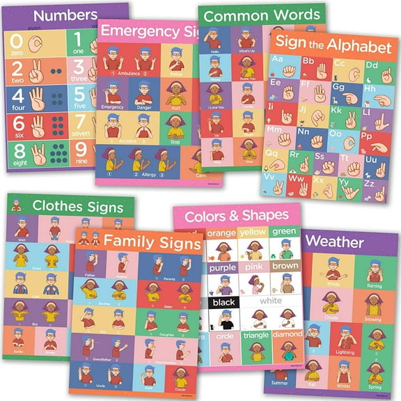 Alpine Choice | Sign Language Posters For Classroom - 8 Pack Includes: Sign