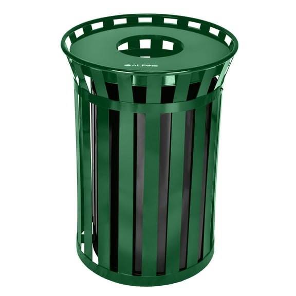 Alpine Commercial Outdoor Trash Can - 38 Gallon Heavy Duty Metal Garbage Can with Lid & Liner, All Weather Resistant, Perfect for Park, School. Parking, Beach (Green - Open Top)