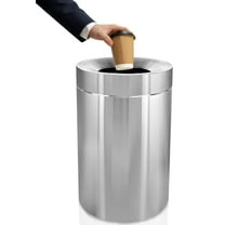 Alpine Commercial Stainless Steel Trash Can – Open Top 50-Gallon Heavy-Duty Garbage Can, Modern, Round, Large Waste Receptacle for Indoor Use High-Traffic Areas - Brushed Silver