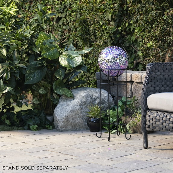 Alpine Corporation 10" Glass Mosaic Floral Gazing Globe, Purple/Silver