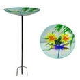 thumbnail image 1 of Alpine Corporation 10"H Glass Stake Bird Bath with Flowers and Dragonfly, 1 of 3