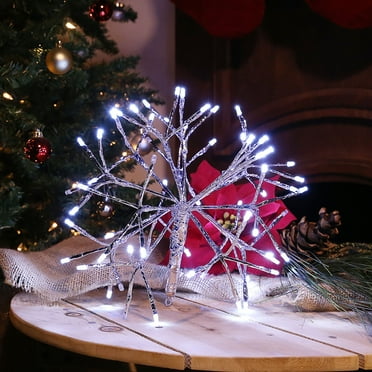 Alpine Corporation 10" Iron Twig Light-Up Snowflake Holiday Ornament, White