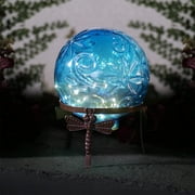 Alpine Corporation 10" W x 10" L x 13" H Embossed Glass Light-up Gazing Globe, Blue