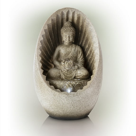 Alpine Corporation 11" Buddha Indoor/Outdoor Tabletop Fountain with LED Light