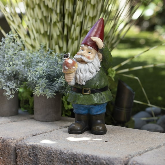 Alpine Corporation 12" Gnome Holding a Mushroom Garden Statue