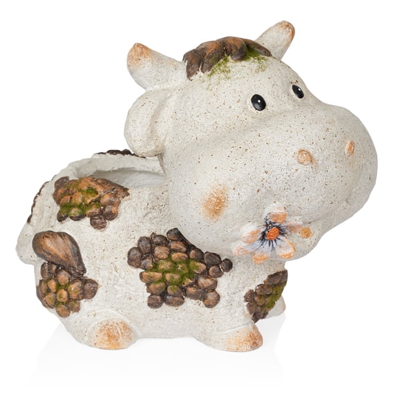 Alpine Corporation 12"H Smiling Cow Statue Garden Planter w/ Drainage Hole