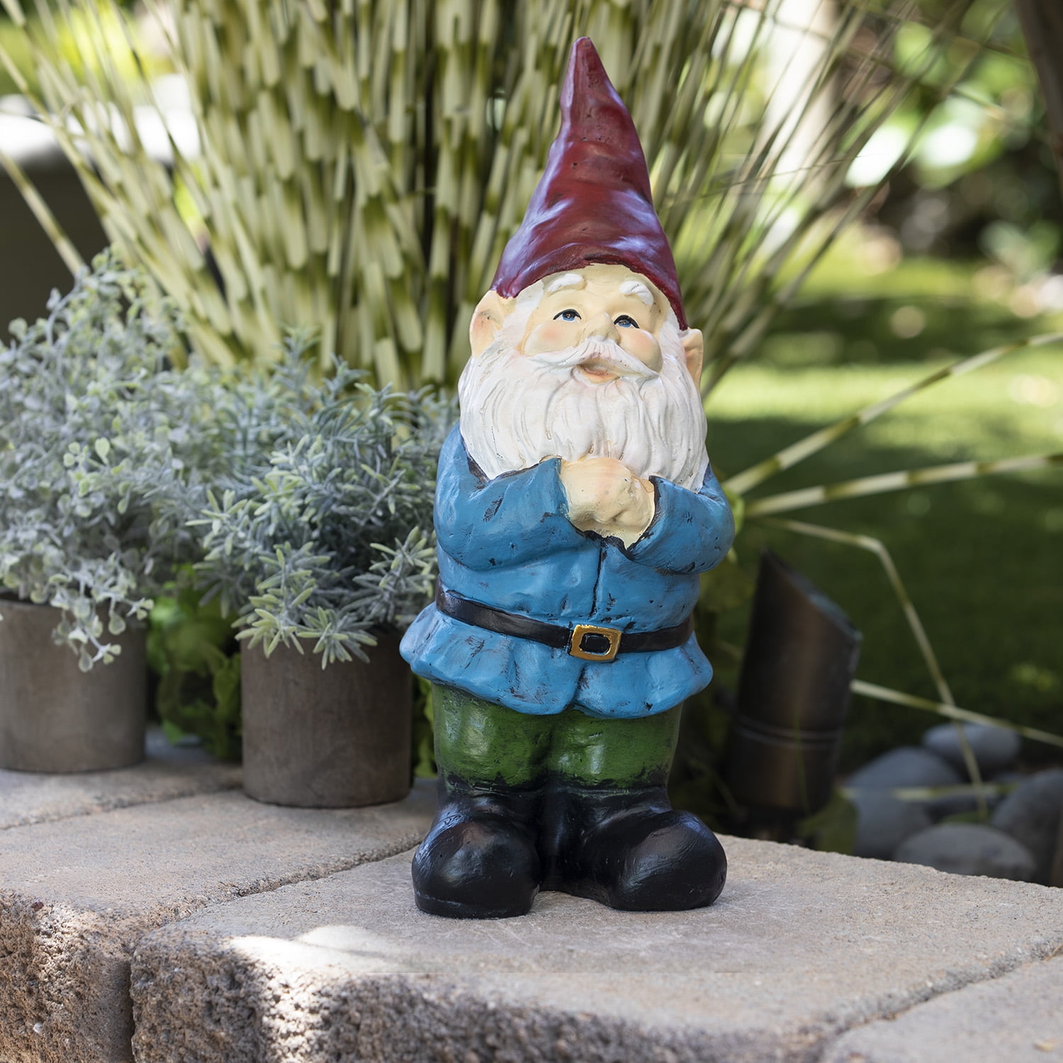 12" Colorful Polystone Bearded Garden Gnome Statue with Red Hat