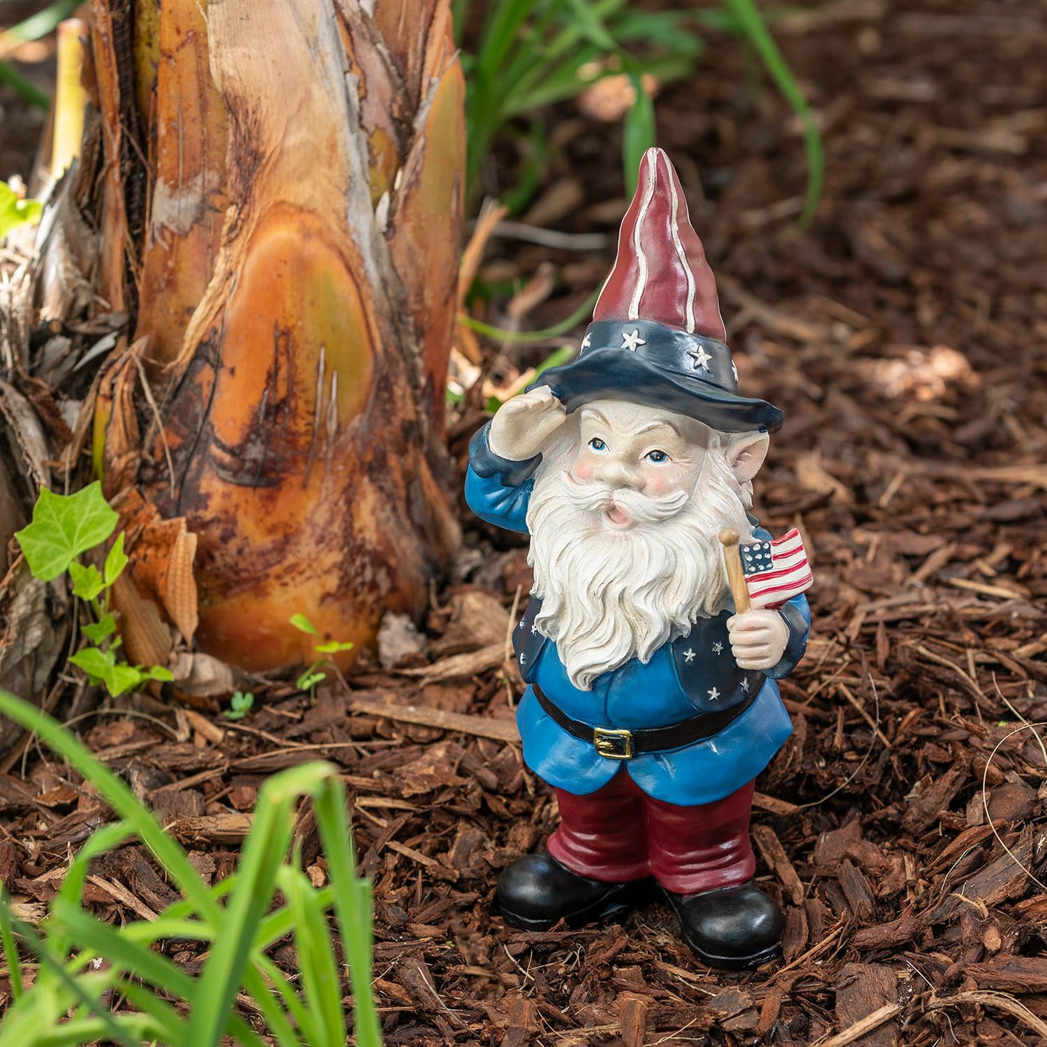 12 Inch Patriotic Polyresin Gnome with American Flag