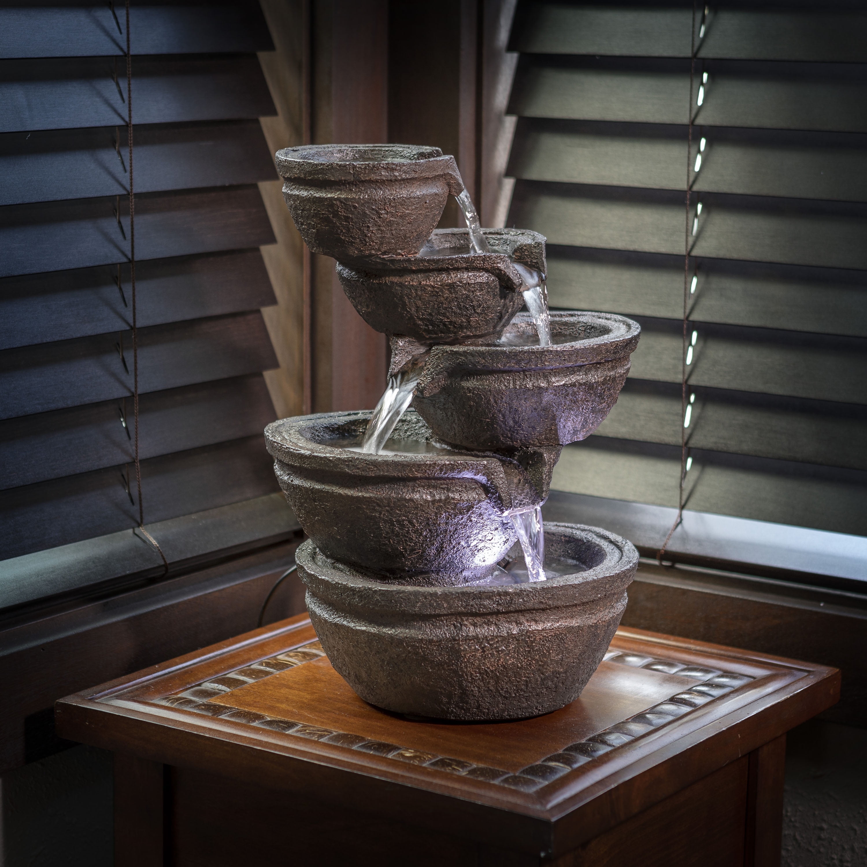Alpine Corporation 13" 3-Tiered Bowls Tabletop Fountain with LED Lights, Resin