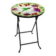 thumbnail image 1 of Alpine Corporation 14" Folding Glass Round Table with Flowers and Hummingbirds, 1 of 4