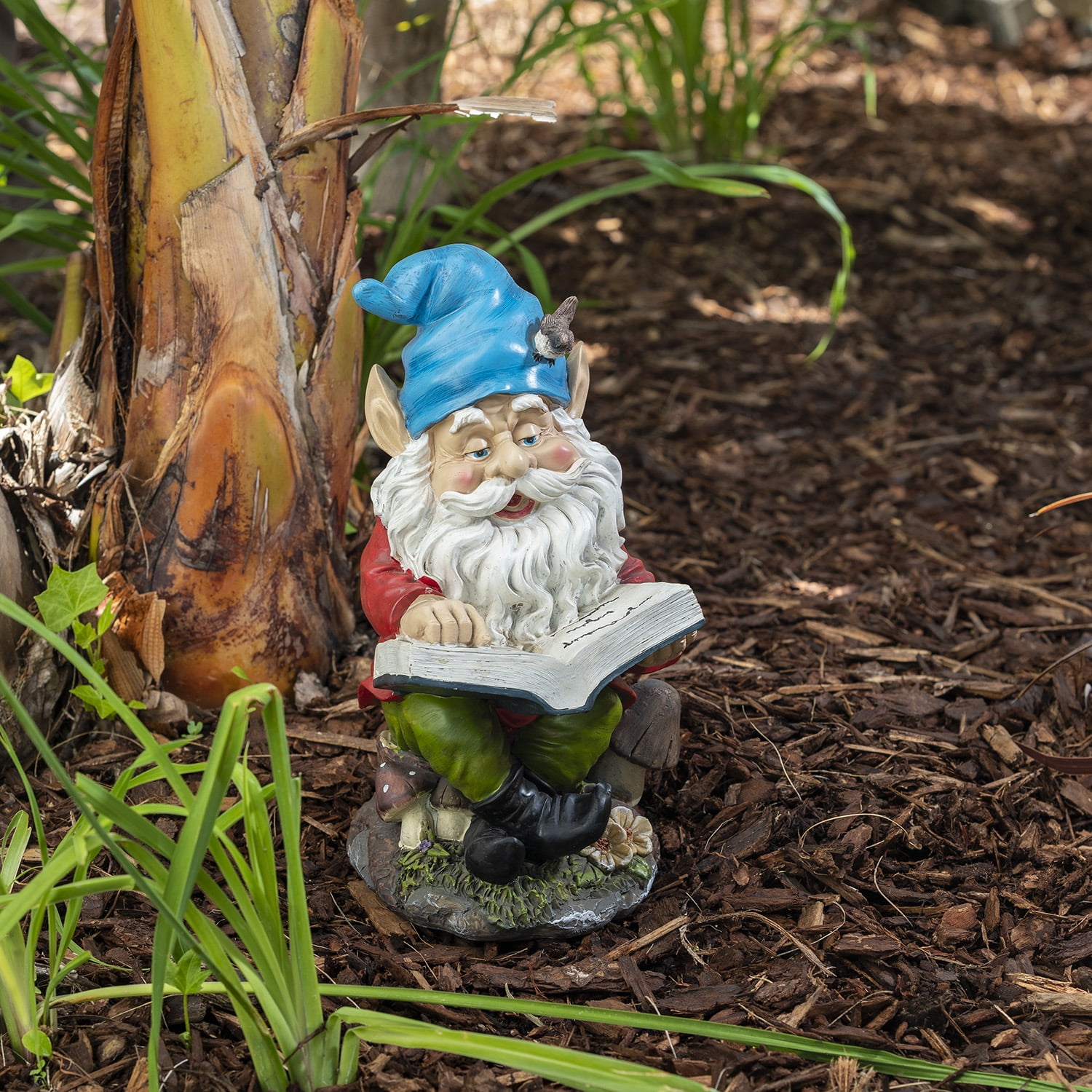 Colorful Resin Garden Gnome Reading Book Statue