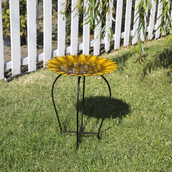 Alpine Corporation 15" x 19" Metal Sunflower Birdbath, Yellow