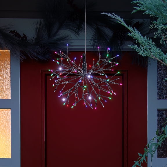 Alpine Corporation 16" Iron Twig Light-Up Snowflake Holiday Ornament, Multicolor
