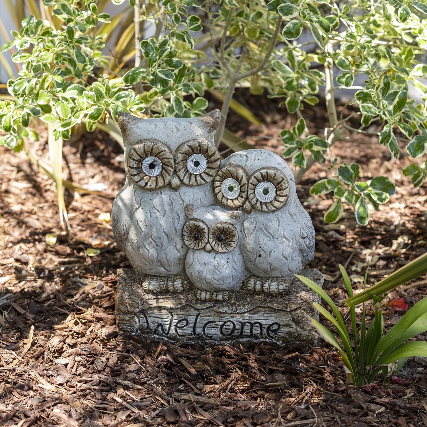 Gray Glass Owl Family Welcome Statue, 16 in.