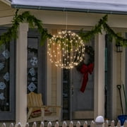 Alpine Corporation 16" x 17" Foldable Holiday Sphere Shaped Ornament with LED Lights, Warm White