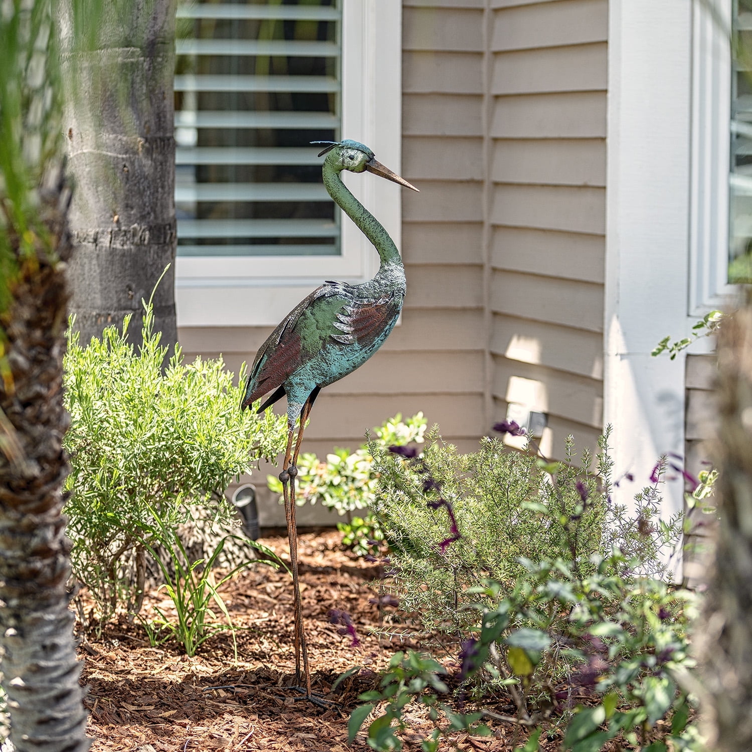 Alpine 40" Multicolor Metal Crane Garden Statue