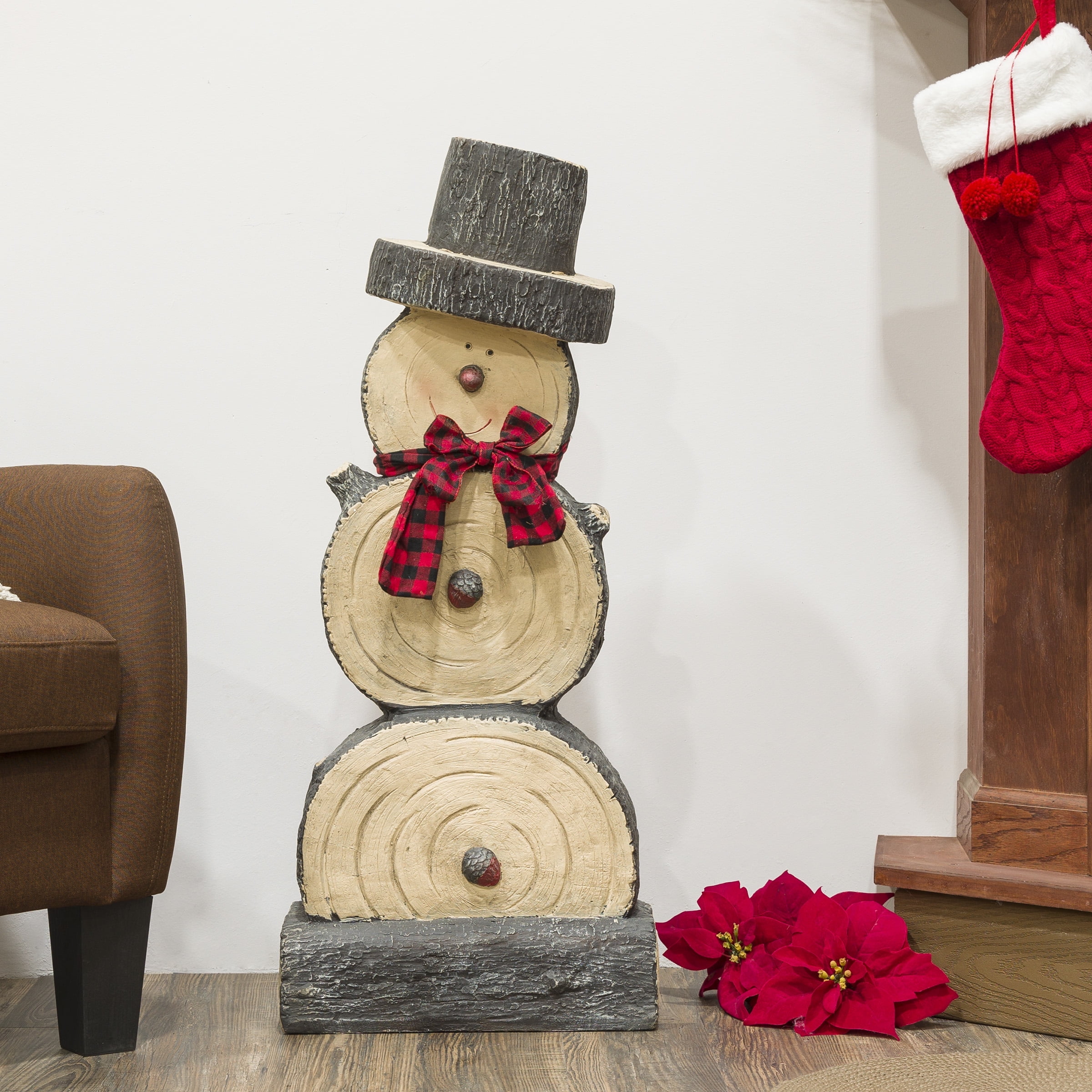 38" Rustic Wooden Snowman Holiday Table Decor