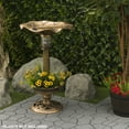 thumbnail image 1 of Alpine Corporation 17" x 29" Plastic Pedestal Birdbath with Planter and LED Light, Bronze, 1 of 12