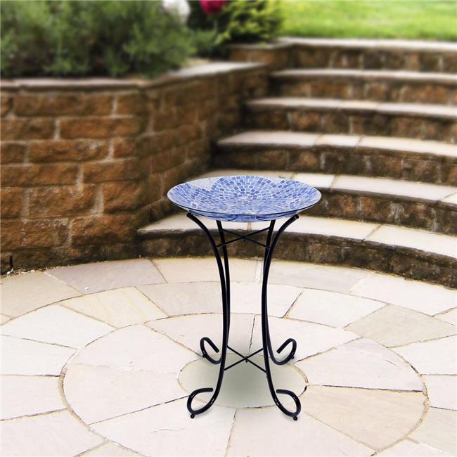 Alpine Corporation 18 x 25 Mosaic Glass Birdbath Bowl with Stand, Floral  