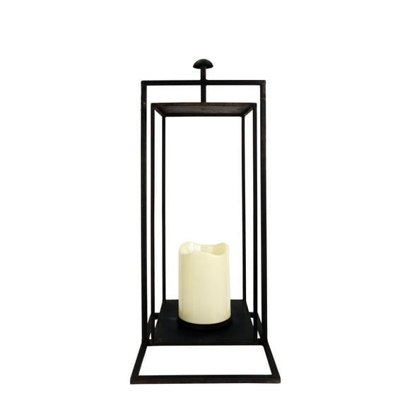 Alpine Corporation 19"H Rectangular Lantern with Glass Candle Compartment
