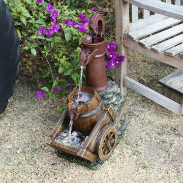Alpine Corporation 20" x 11" x 23" Outdoor Polystone Vintage Water Pump Fountain, Red/Brown