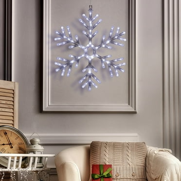 Alpine Corporation 20" x 24" Hanging Light-Up Snowflake Holiday Decoration, White