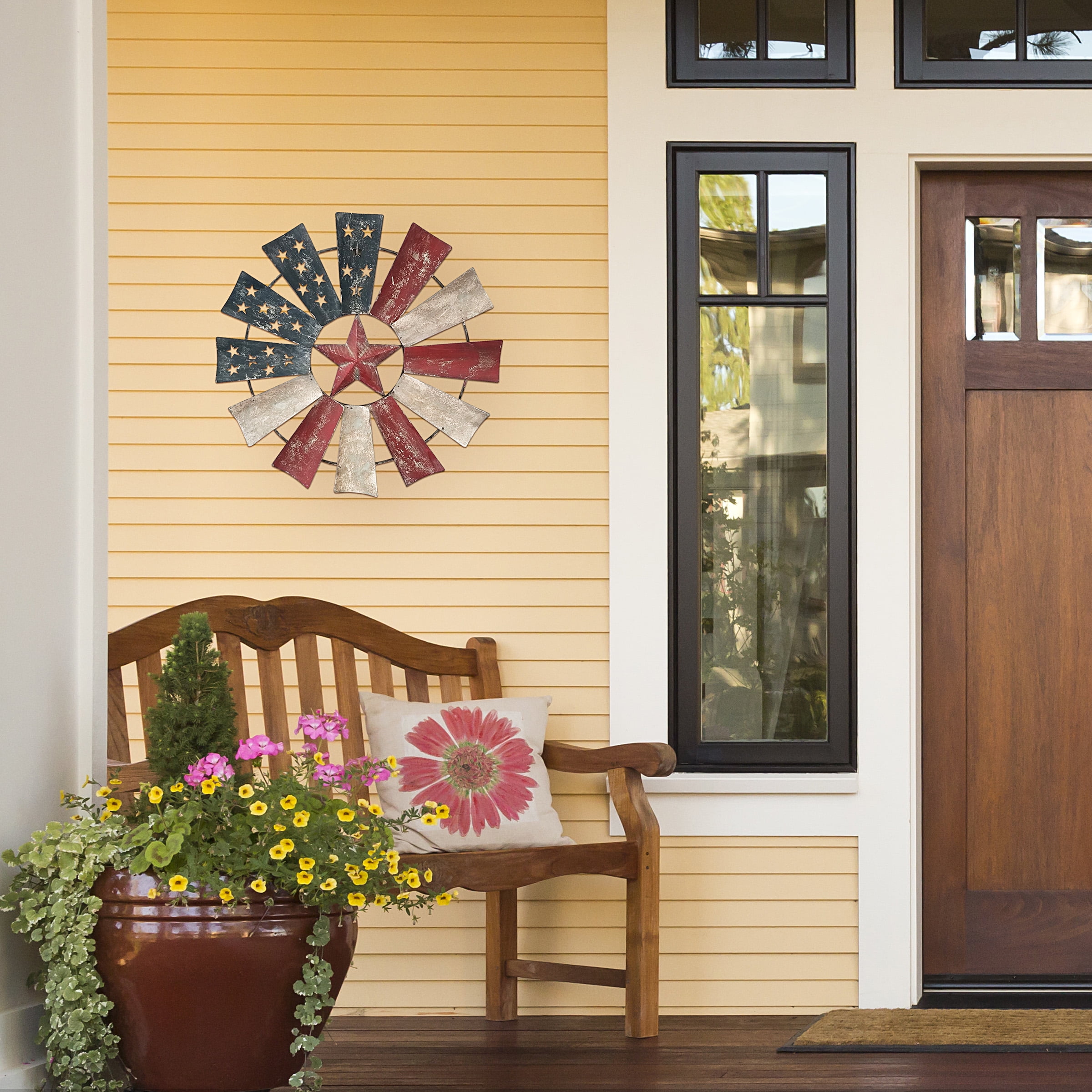 Alpine Corporation 21" Metal Hanging Patriotic Rustic Windmill Wall
