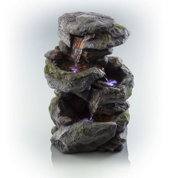 Alpine Corporation 22" Outdoor 3-Tier Rock Cascading Tabletop Fountain