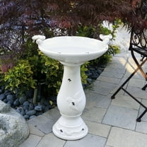 Alpine Corporation 24-inch Ceramic Bird Bath with Bird Figurines, Light Brown