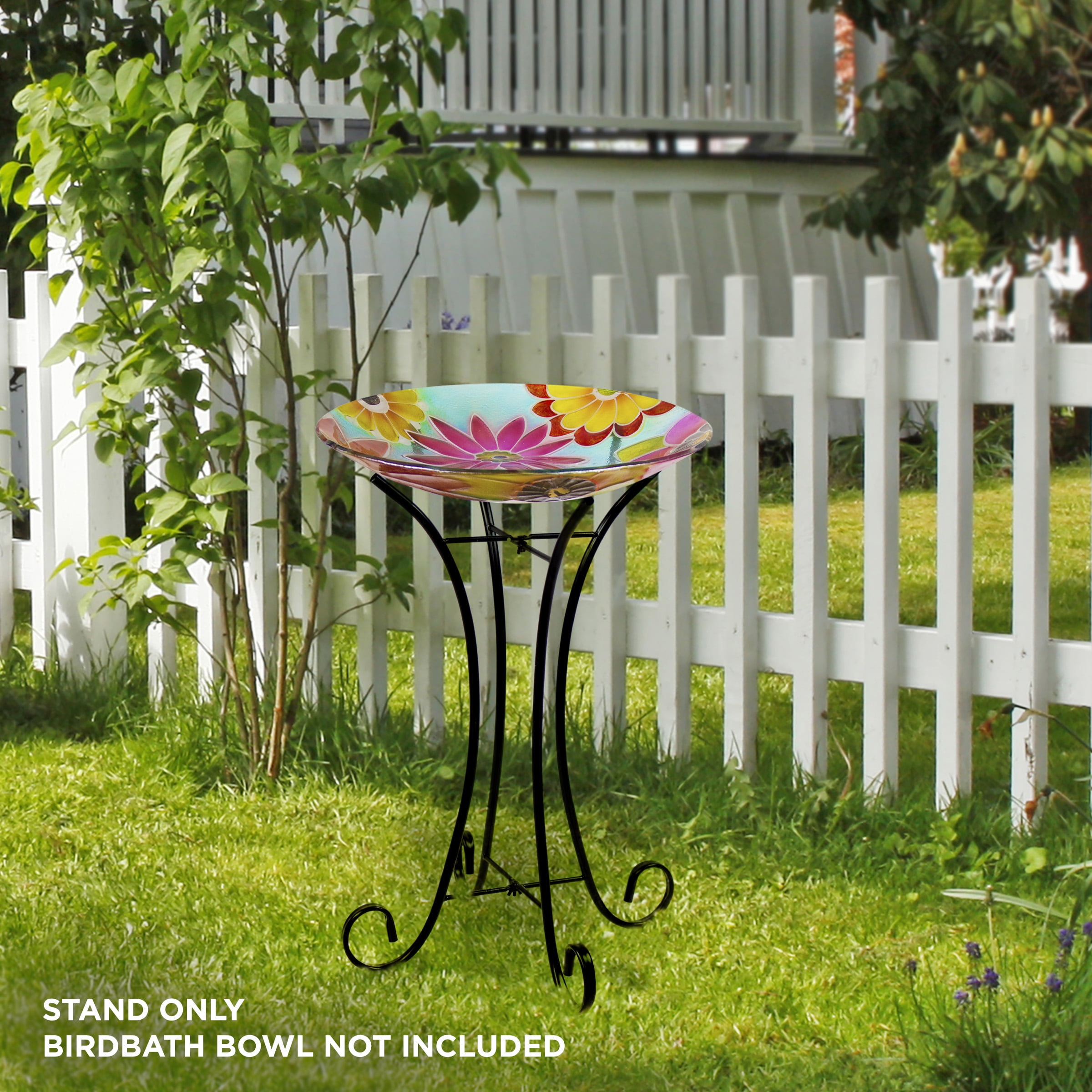 Black Foldable Iron Bird Bath Stand, 18 x 18 x 23 Inches