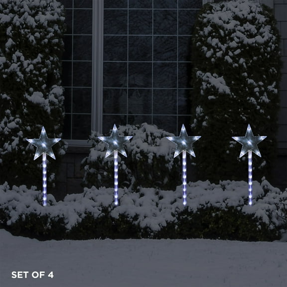 Alpine Corporation 25" Plug-In Shooting Star Garden Stakes with LED Lights, Set of 4, White