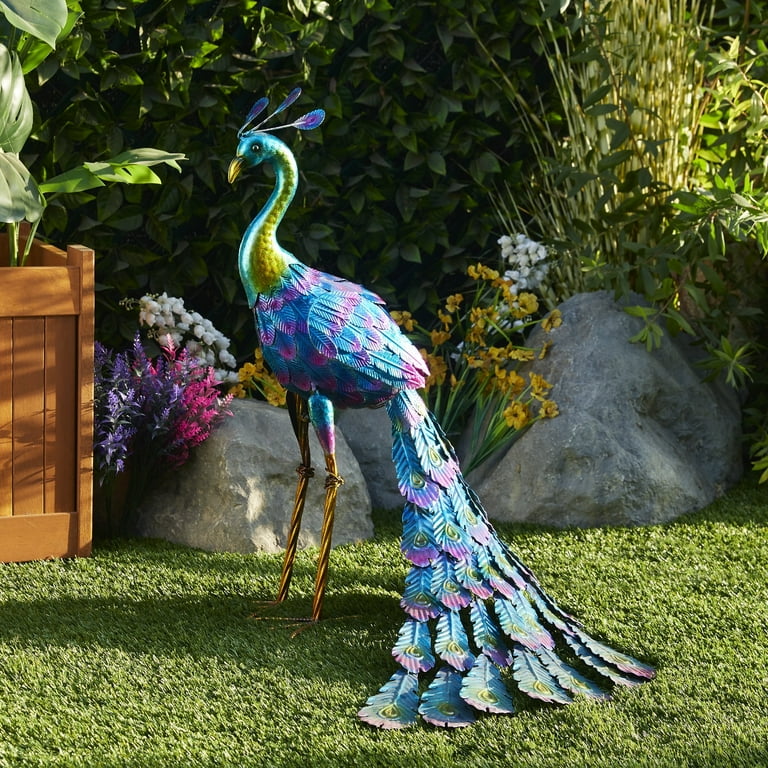 Alpine Corporation Outdoor Metal Peacock Decor Statue, 27