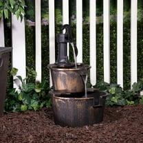 Alpine Corporation 27" Two-Tier Barrel & Pump Outdoor Fountain, Bronze